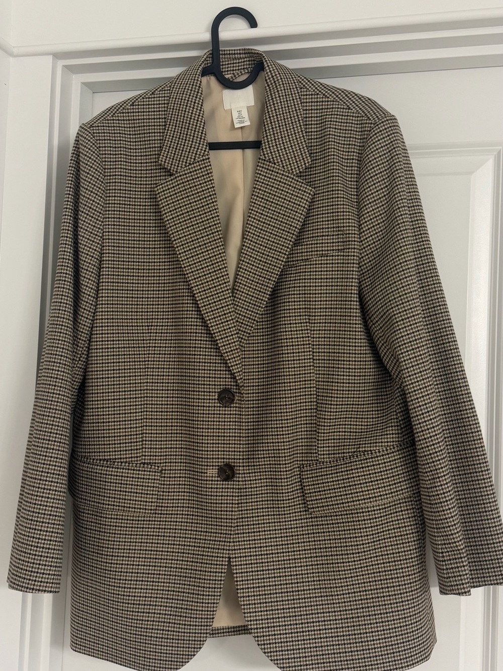 Womens Houndstooth Blazer Jacket - Tan/Black - Picture 1 of 13